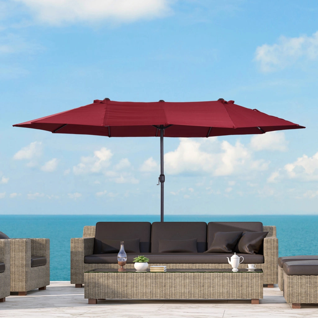 Ombrellone da Giardino Doppio ¨C zephmum ¨C Acciaio, Poliestere, 455x265x238cm, Rosso