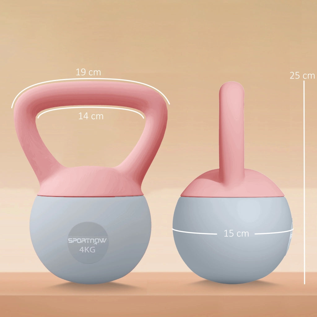 Kettlebell 4 kg ¨C Xylo ¨C Riempimento Sabbia Metallica Impugnatura Antiscivolo Rosa Grigio