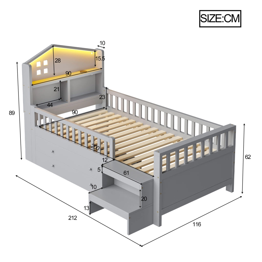 letto per bambini in legno massello grigio 90 x 200 cm