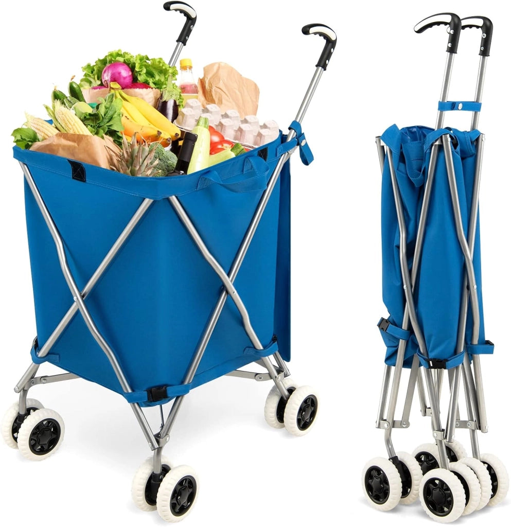 Carrello Spesa Pieghevole con Ruote, Carrello Portaspesa con Fodera in Tessuto Oxford Rimovibile e Impermeabile, 90L, Capacità di peso 55 kg (Grigio)