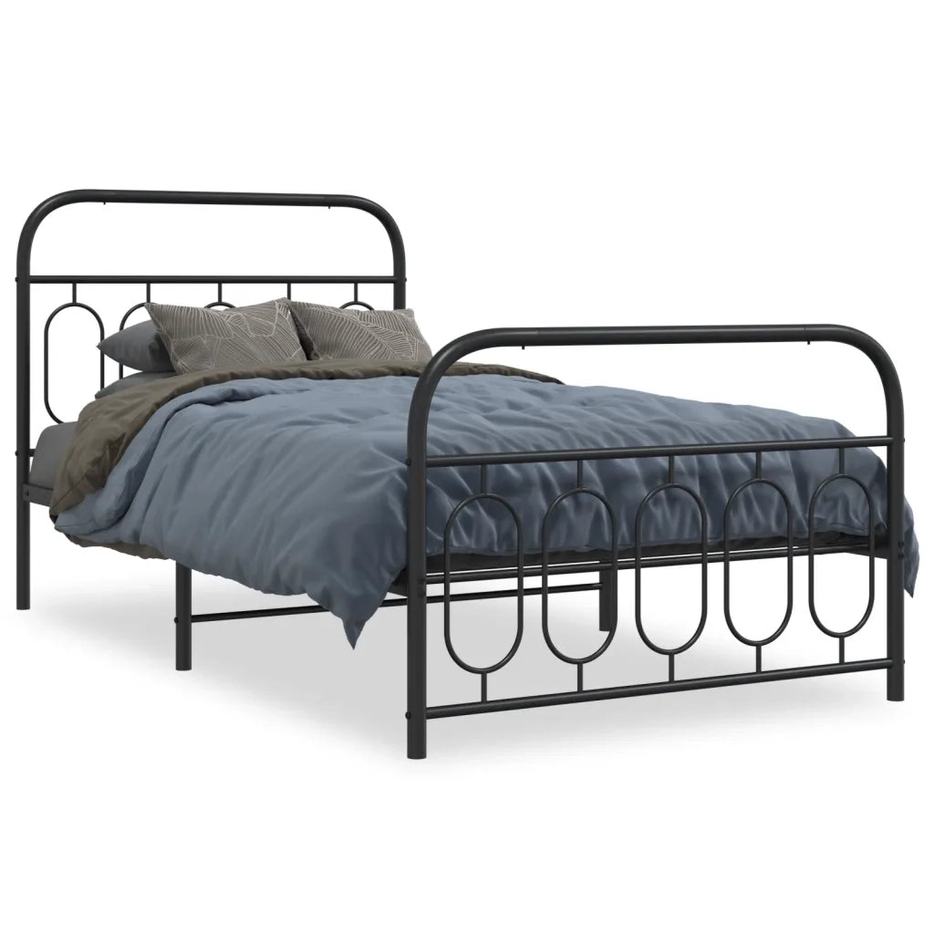 Letto singolo | Letto per adulti | Giroletto con Testiera e Pediera Metallo Nero 107x203 cm