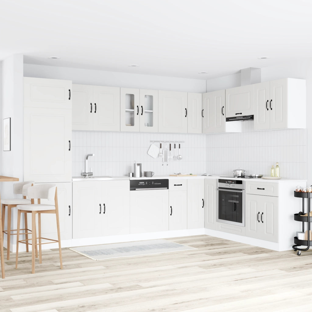 Armadio da cucina  "Kalmar" con doppi lavelli in legno ingegnerizzato bianco