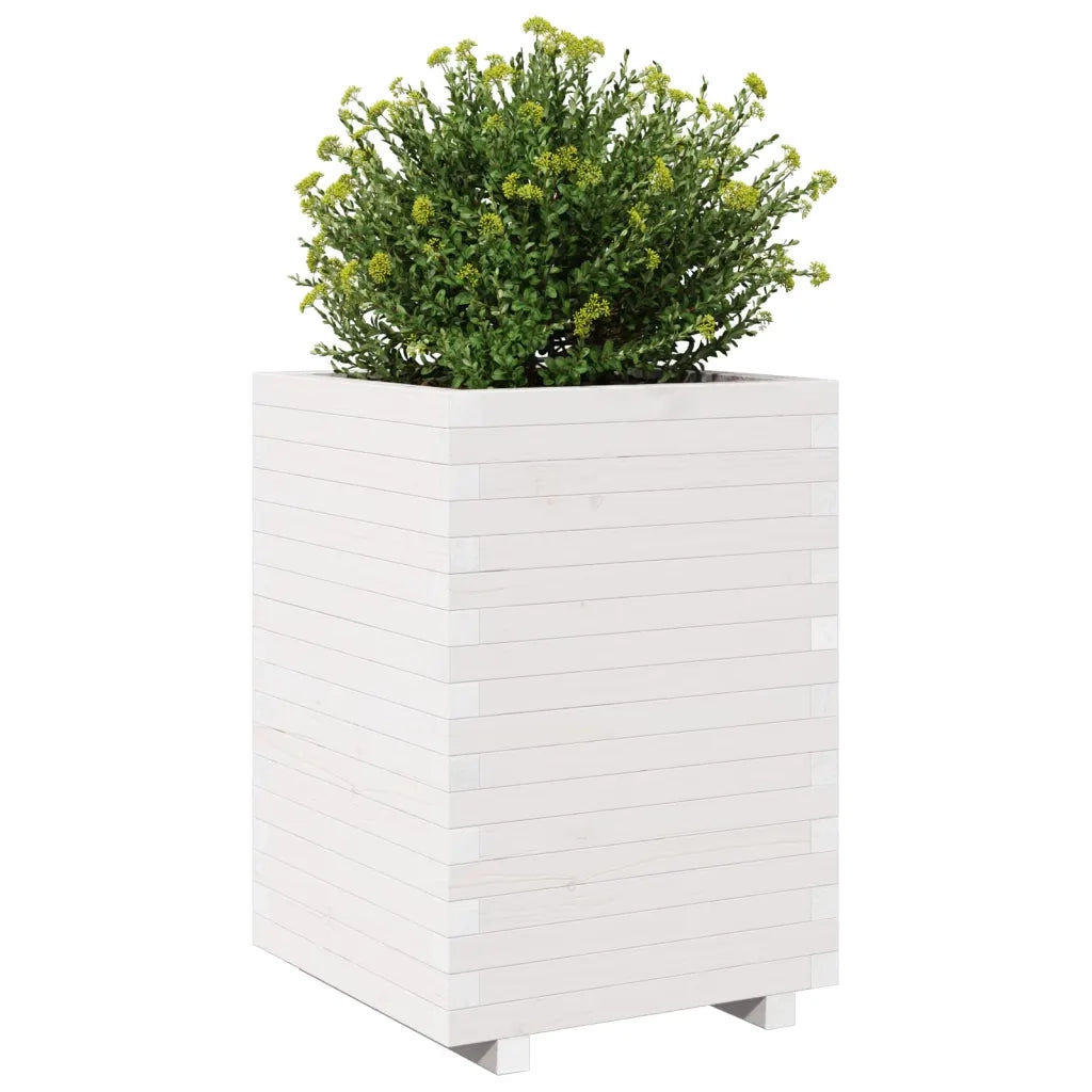 Fioriera da Giardino Bianca 50x50x72,5cm Legno Massello di Pino 3282575