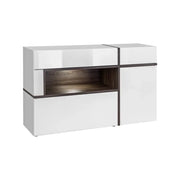 Buffet 2 porte 2 cassetti CRISS con LED – Bianco lucido e legno – Design moderno