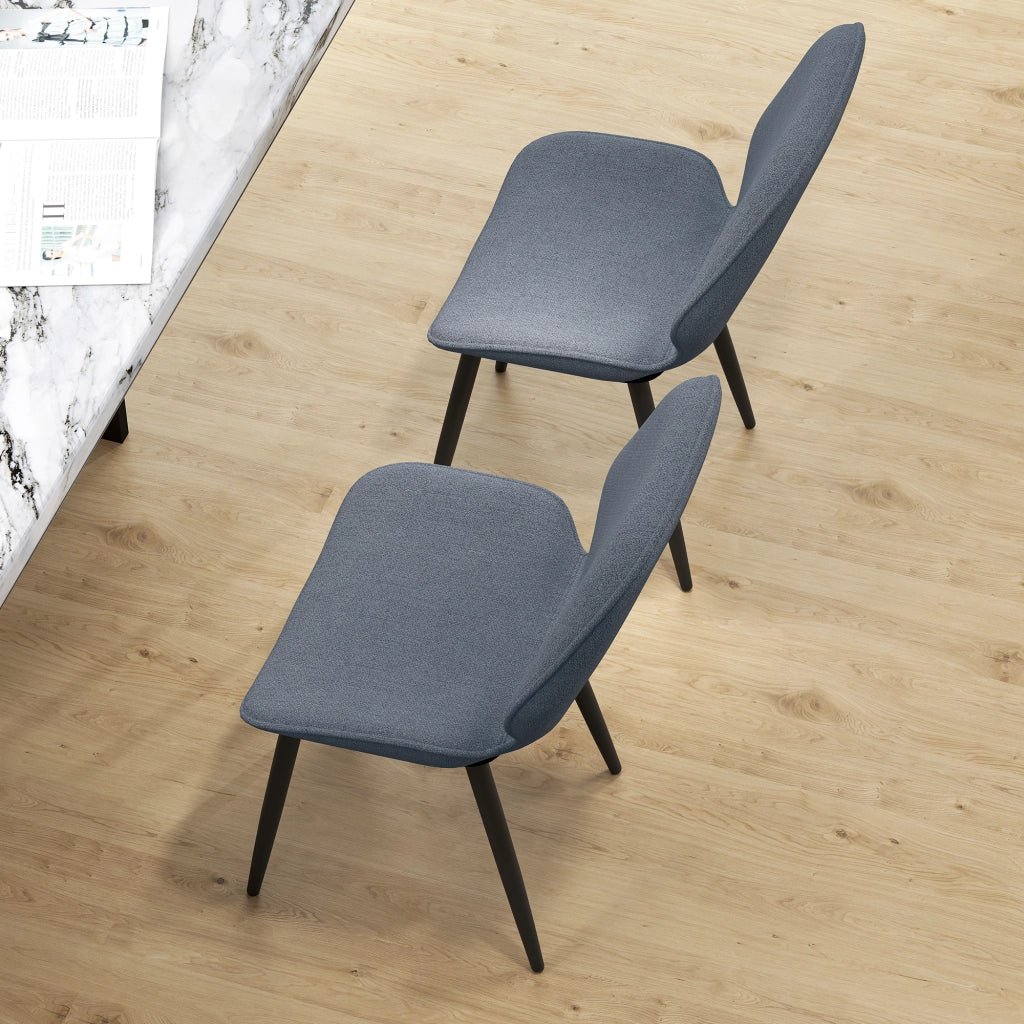 Set 2 Sedie da Pranzo 46x56x86 cm con Schienale Ricurvo in Tessuto Effetto Lino Grigio e Nero