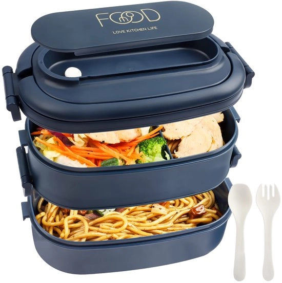 Contenitore da picnic per adulti 1550 ml - 2 strati - 3 compartimenti - BPA libero - Facile da trasportare - Adatto per ufficio/scolastico - Contenitore per pasti
