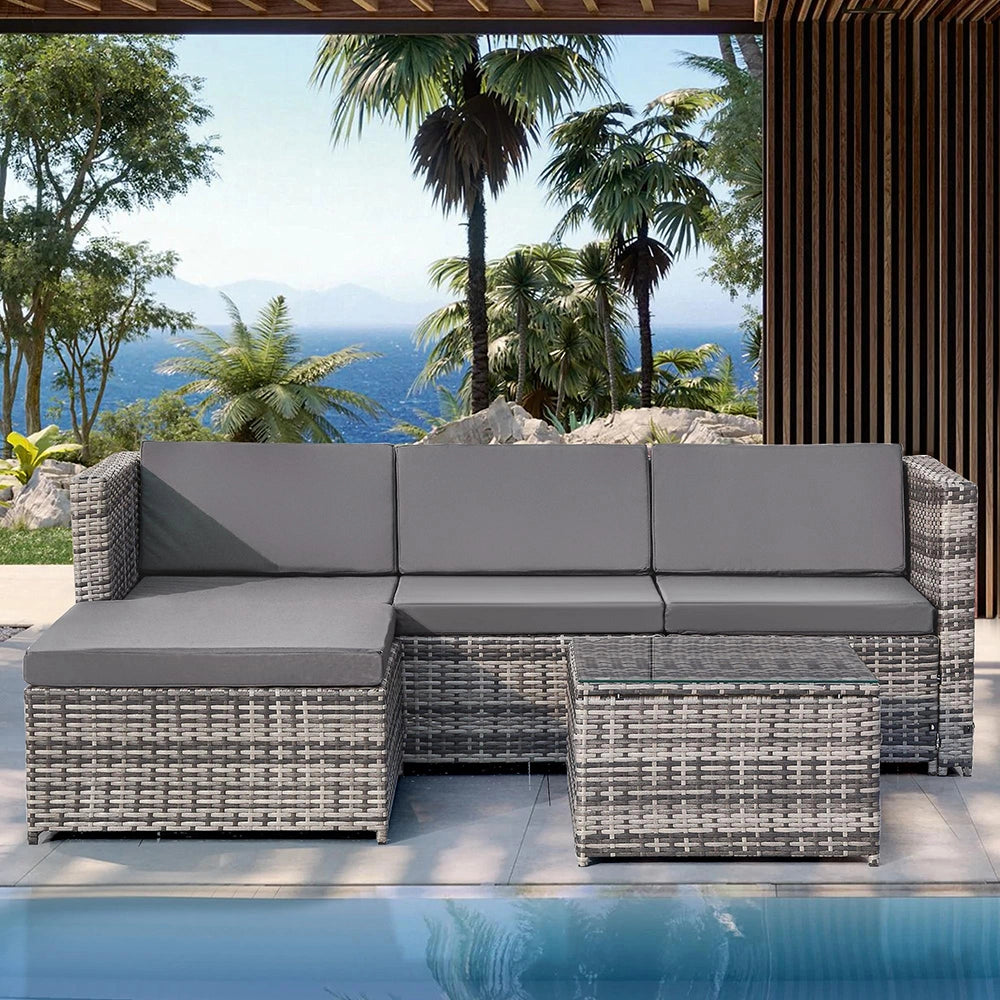 Set giardino - Xylo - angolare resinato con cuscini e vetro grigio