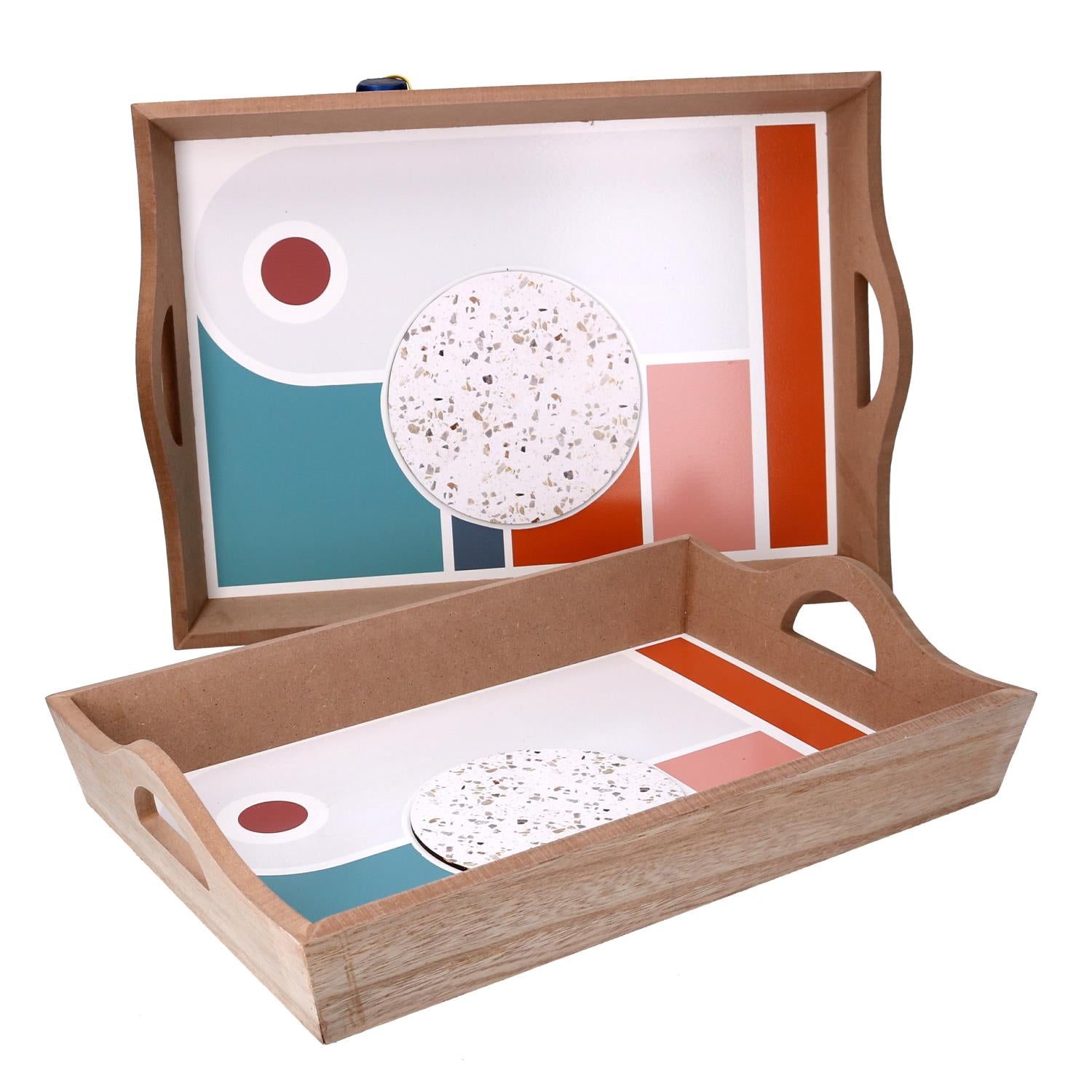 Set 2 Vassoi Rettangolari da Cucina in Legno Marrone