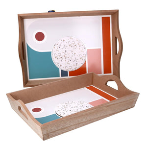 Set 2 Vassoi Rettangolari da Cucina in Legno Marrone