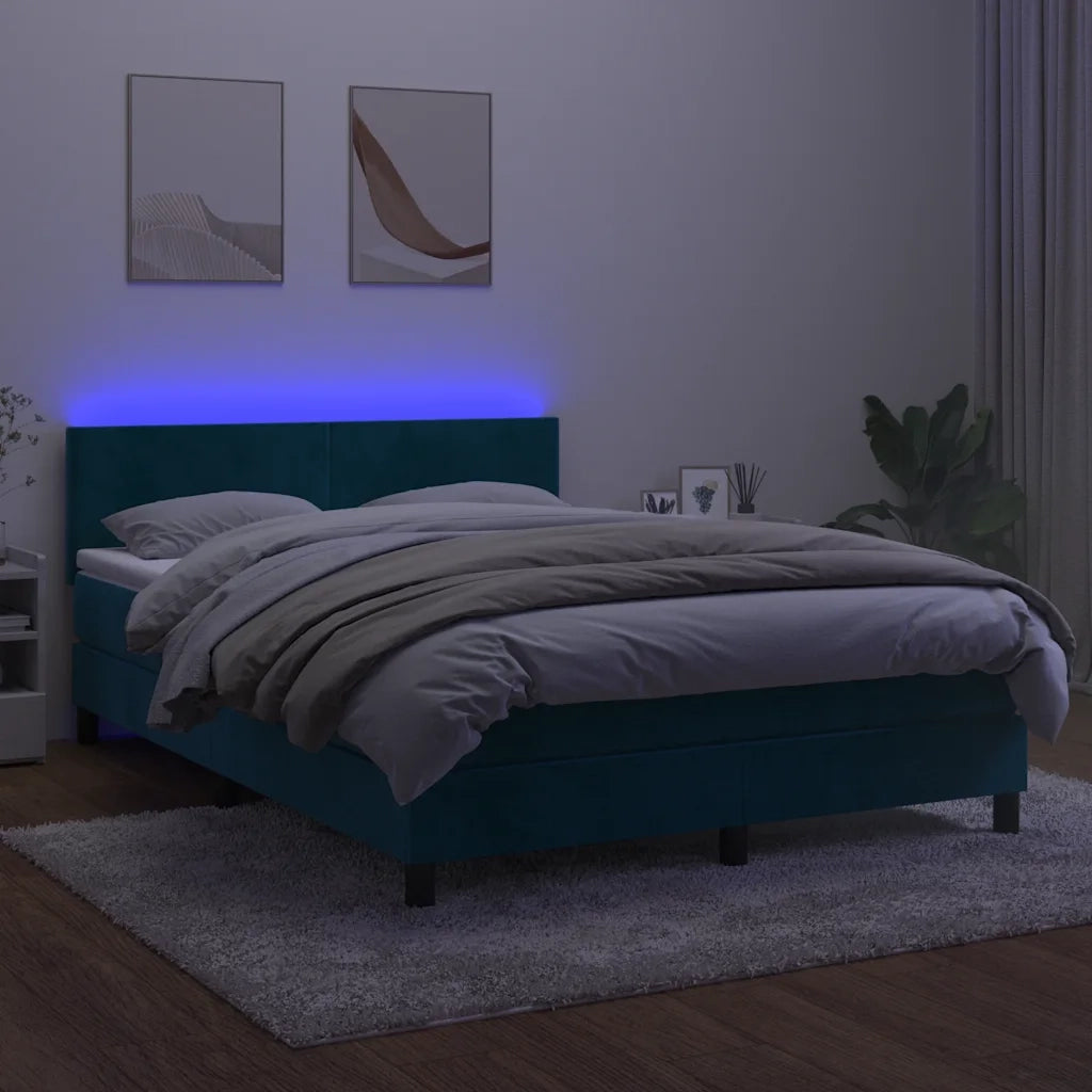 Letto a Molle con Materasso e LED Blu Scuro 140x200 cm 3134289