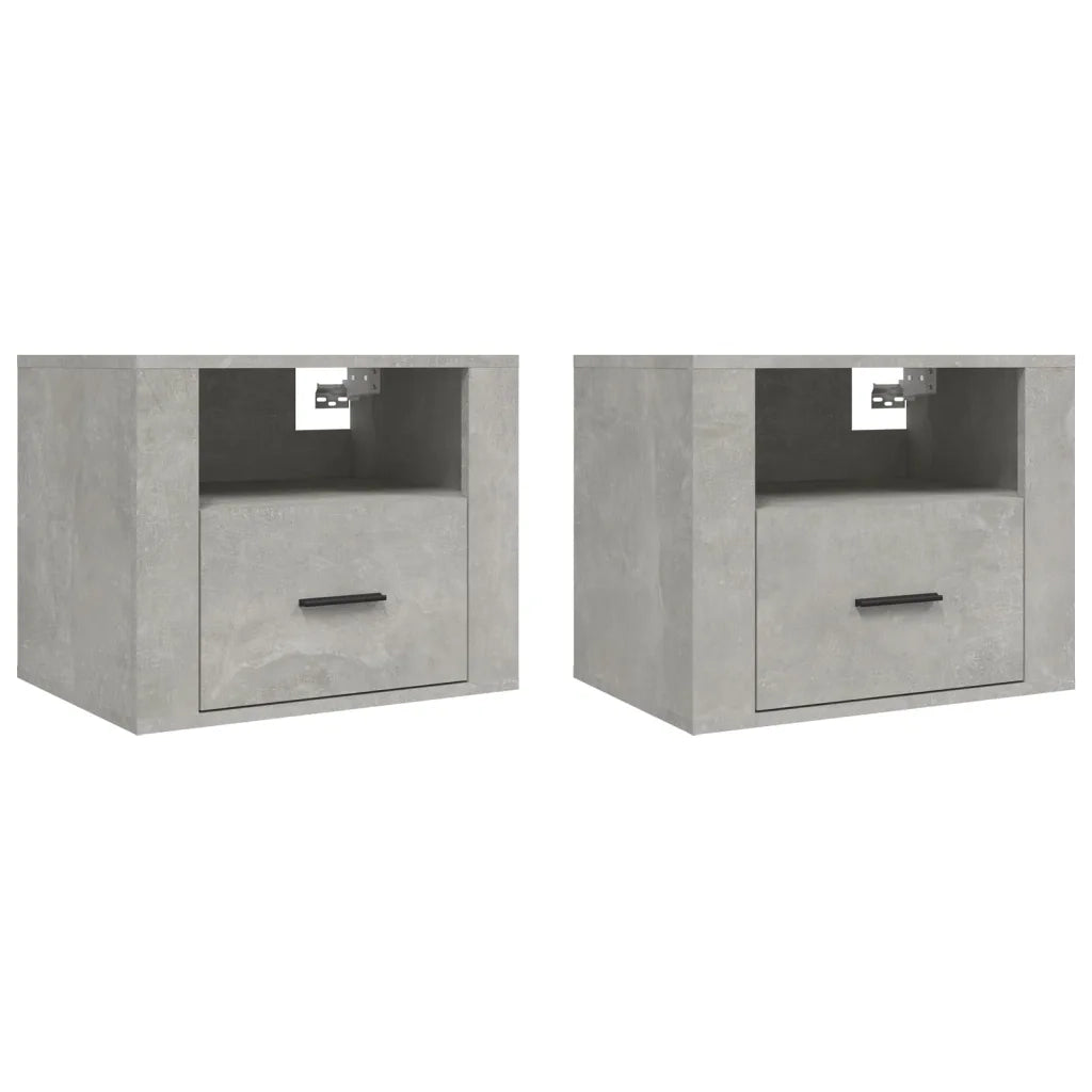 Set di 2 Comodini | Armadio da Notte | Mobiletto da notte a Muro Grigio Cemento 50x36x40 cm