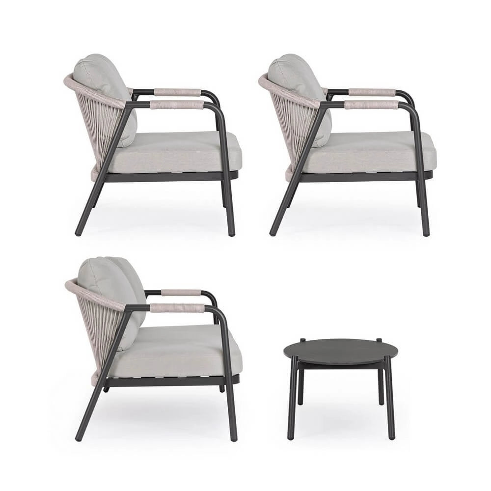Set da 4 Salotto da Esterno in Alluminio con Cuscini e Corda - VERALIS