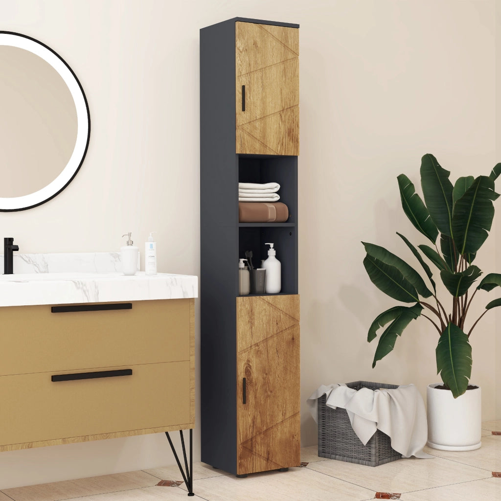 Colonna bagno ¨C zephmum ¨C 2 porte, 2 nicchie, 30x30x183 cm, quercia grigio scuro