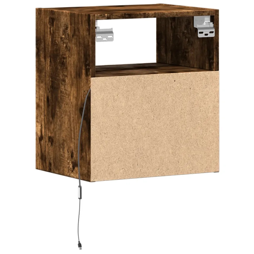 Mobile TV a Parete con Luci LED Rovere Fumo 41x31x45 cm 852321