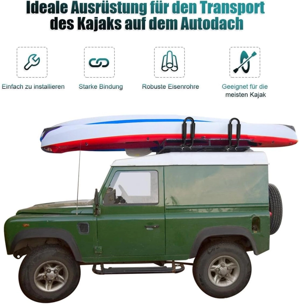 Galleria da tetto universale per kayak 4 pezzi 36 x 20 x 15 cm, porta bagagli auto sicura e stabile a forma di J, imbottitura in schiuma, 4 cinghie, carico 75 kg, per kayak, sci, valigia, nero