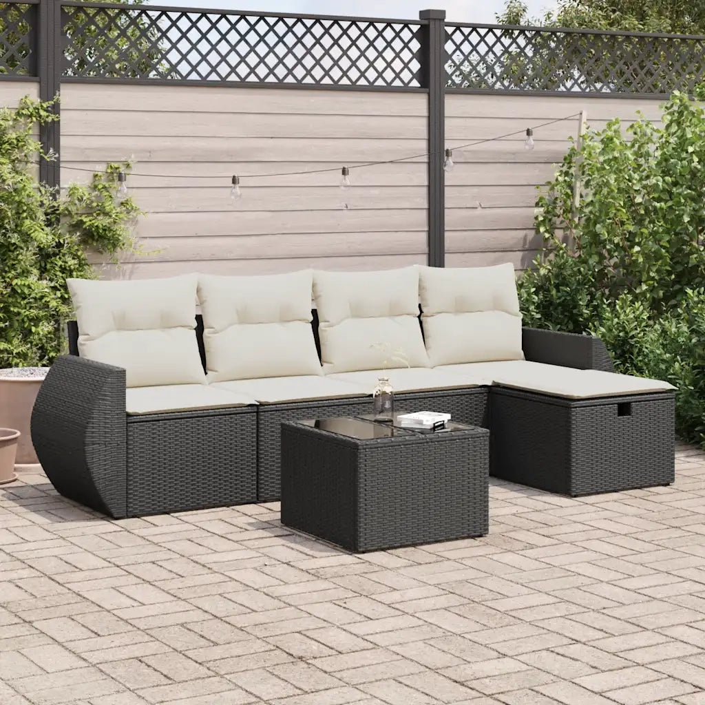 Set Divano da Giardino 6 pz con Cuscini Nero in Polyrattan 3325572