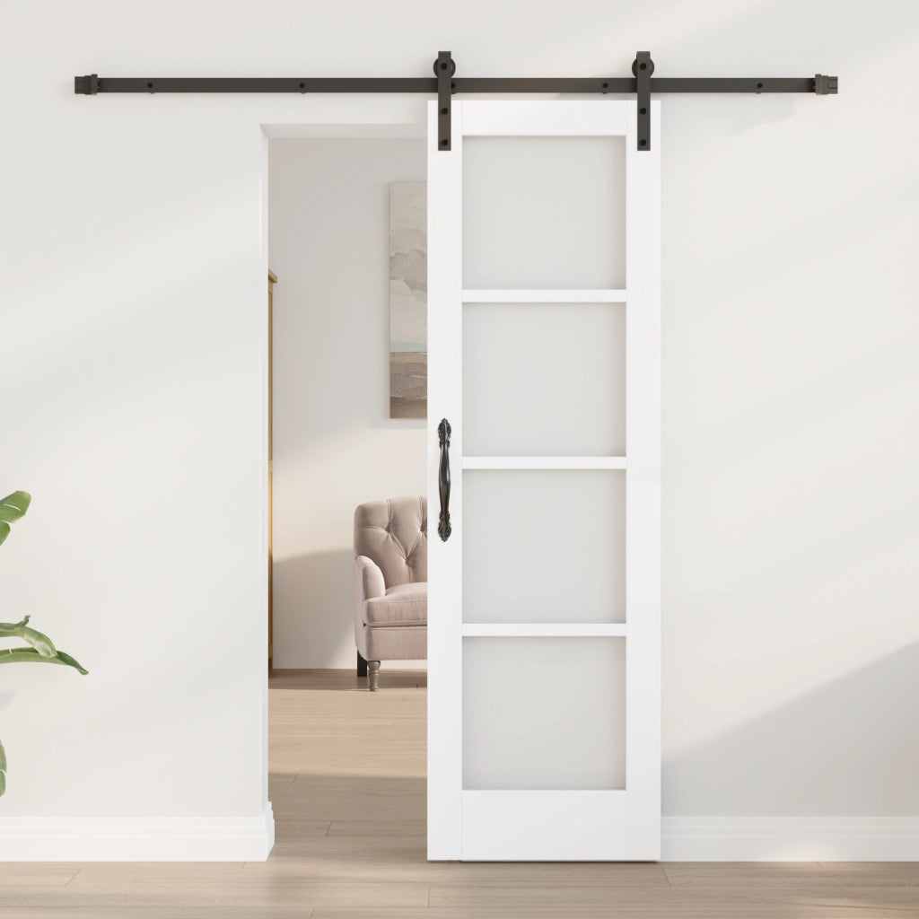 Porta Scorrevole con Set di Accessori 'ORKDAL'Bianco in Legno Massello e Vetro