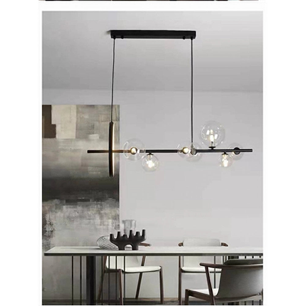 Trade Shop - Lampadario Moderno A Sospensione Nero 7 Sfere G9 Bolle In Vetro Con Cerchio 71676 -
