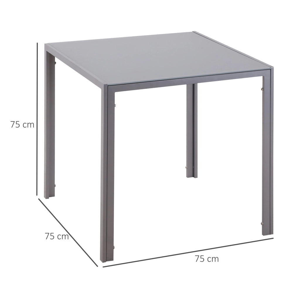 Tavolo Quadrato 75x75x75 cm in Metallo e Vetro Temperato Grigio