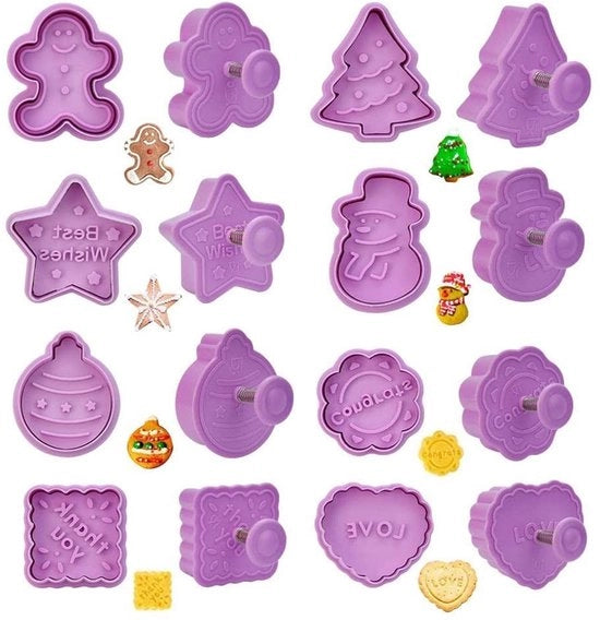Forme a biscotto per biscottiera 3D progettate - 8 pezzi - Materiale plastico food-safe - Forni da Natale - Sostenibili - Facili da pulire - Forme a biscotto