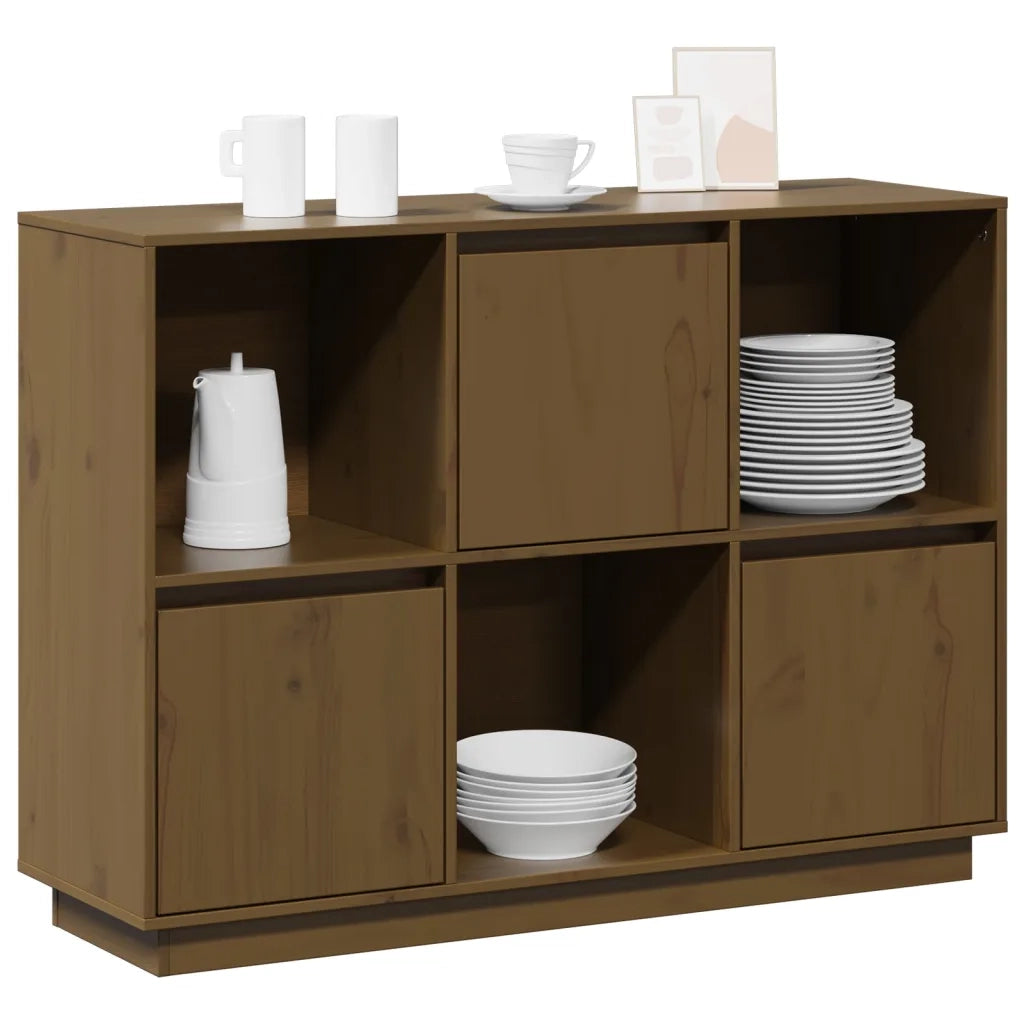 Credenza Marrone Ambrato 110,5x35x80 cm Legno Massello di Pino 814357