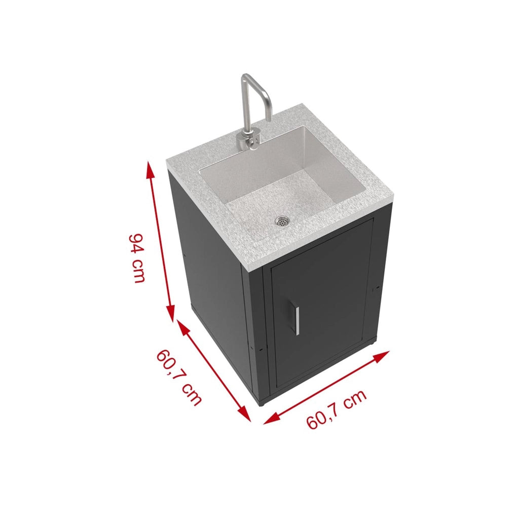 Modulo Lavello da Esterno in Acciaio Inox con Rubinetto Integrato e Tagliere – Sistema Cucina Outdoor Componibile 60,7x60,7 h.94cm