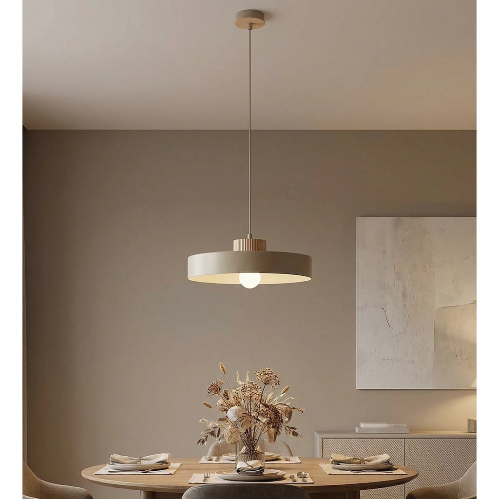 Lampada a sospensione KIVI in acciaio color mokka e legno