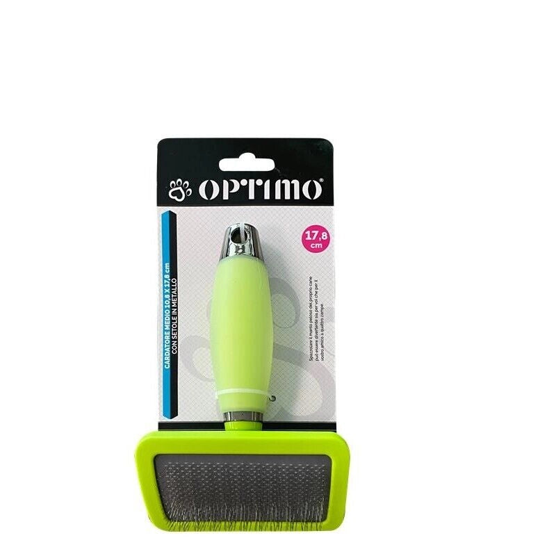 OPTIMO SPAZZOLA PER ANIMALI MANICO IN SILICONE E SETOLE IN METALLO VERDE 18 CM
