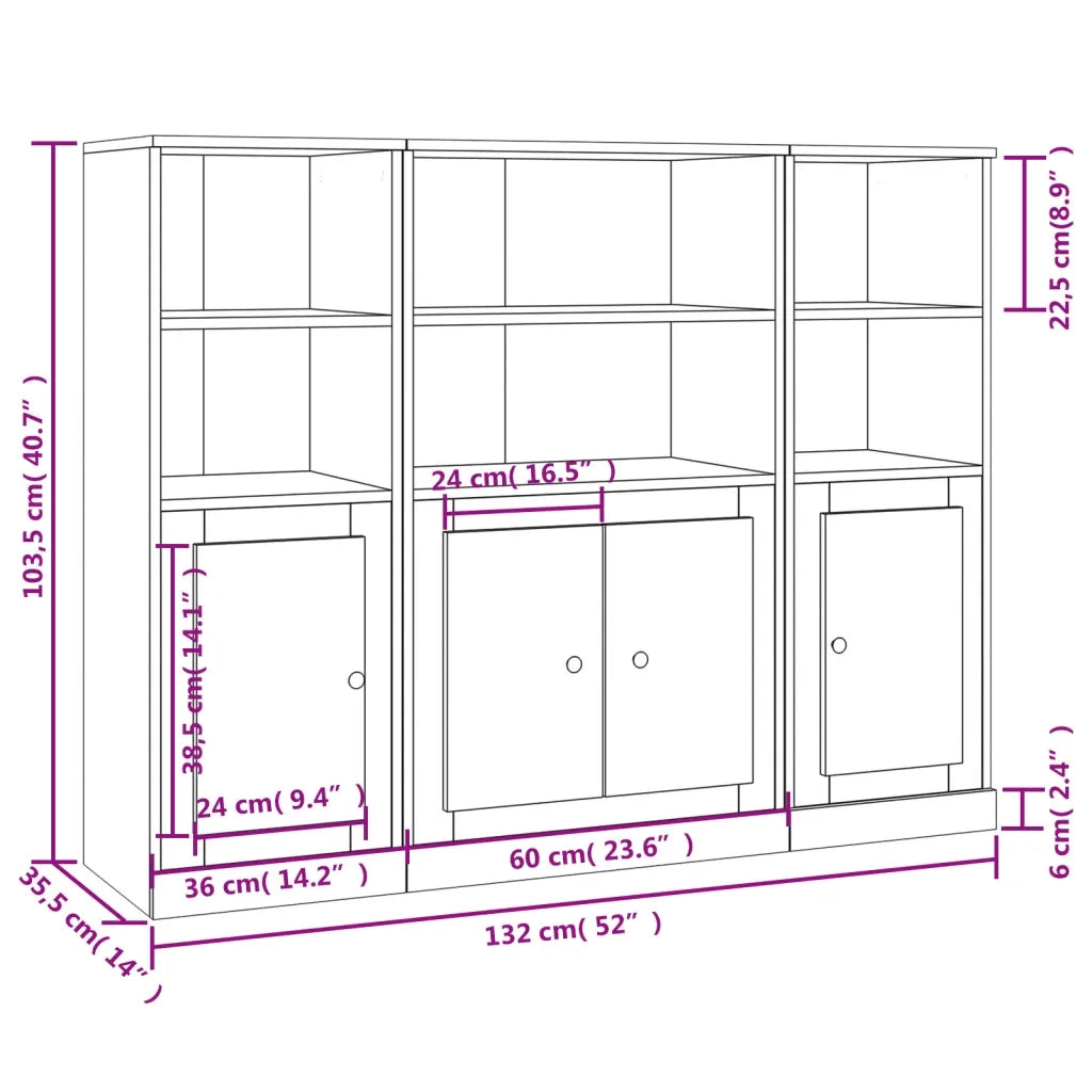 Credenze 3 pz Grigio Sonoma in Legno Multistrato 3185309