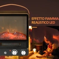 Camino Elettrico con Fiamma LED, 3 Modalità di Riscaldamento e Interruttore di Sicurezza, 30.3x17.5x37.4 cm