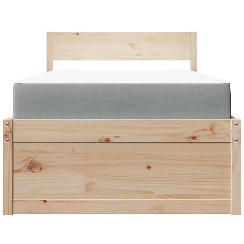 Letto con Cassetti e Materasso 90x200 cm Legno Massello di Pino 3281907