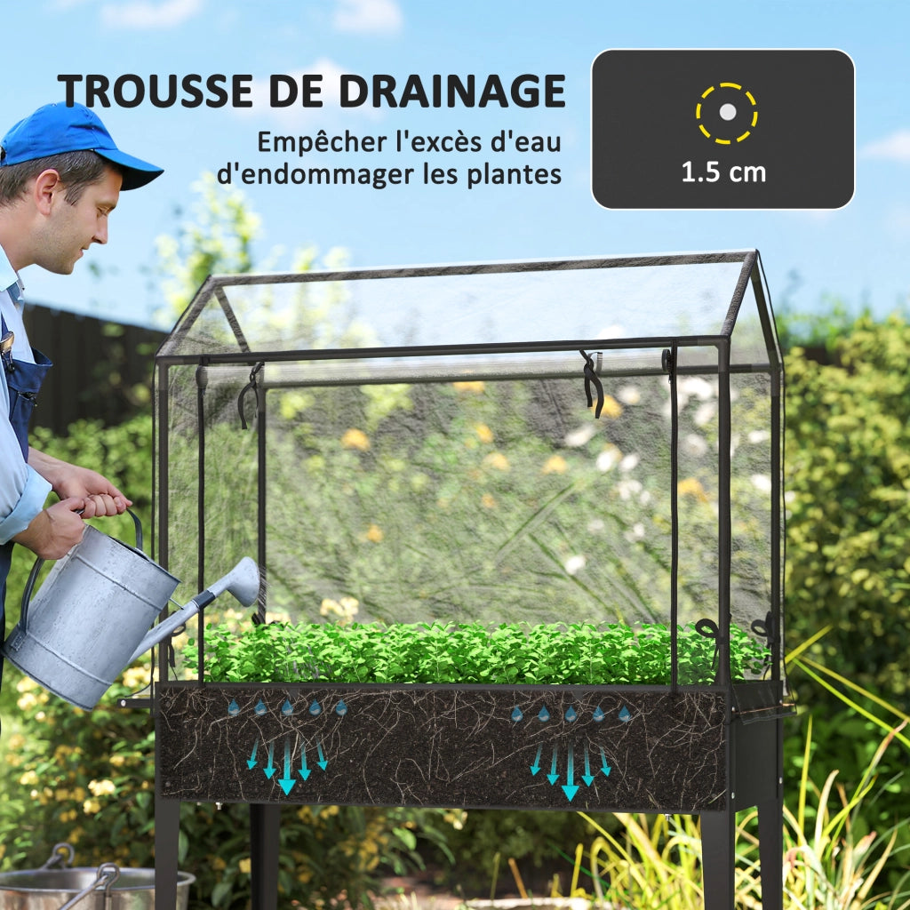 Vaso da giardino rialzato con ruote e telaio in PVC ¨C zephmum ¨C nero 100x45x152 cm