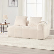 Divano dritto 2 posti con tasche laterali e portabicchieri, in Corduroy Beige 158 × 93 × 61 cm