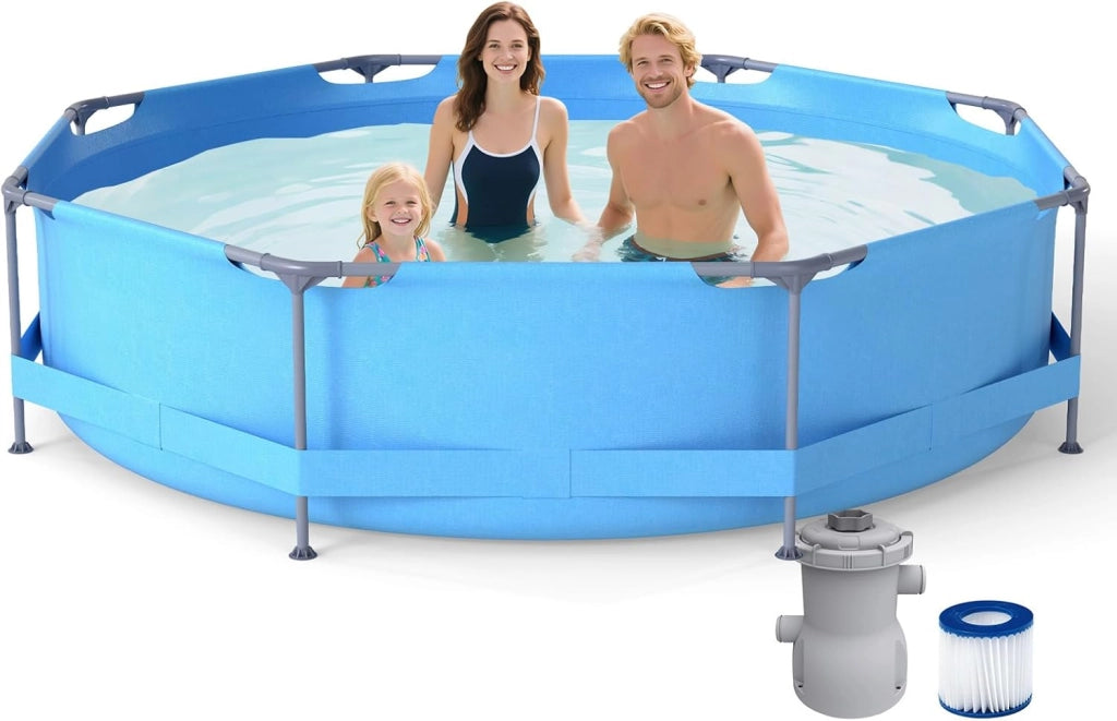 Piscina Fuori Terra 360 x 360 x 76 cm, Piscina Rotonda da Esterno con Struttura Metallica e Pompa Filtro, Capacità 6125 L, da Giardino per Adulti (3,6 m x 76 cm)