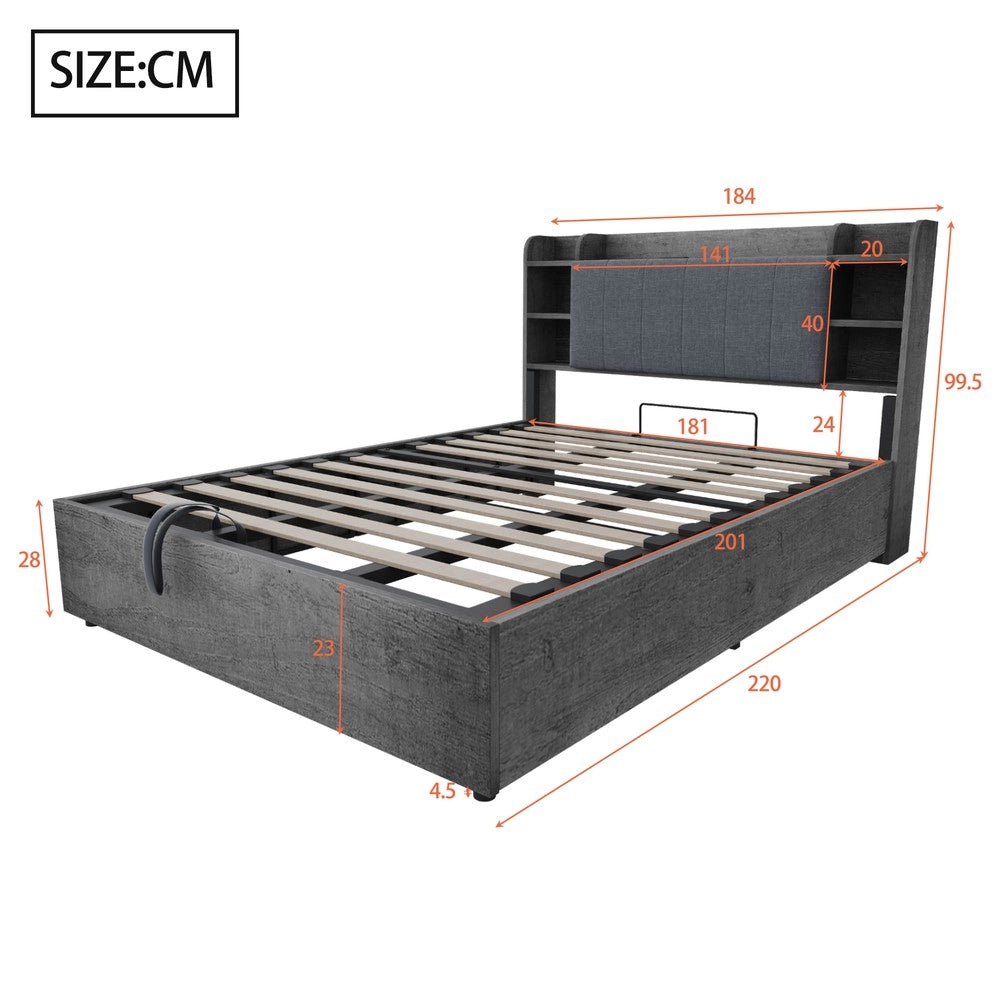 Letto Contenitore Matrimoniale in Legno con USB ¨C Xylo ¨C Grigio 180x200