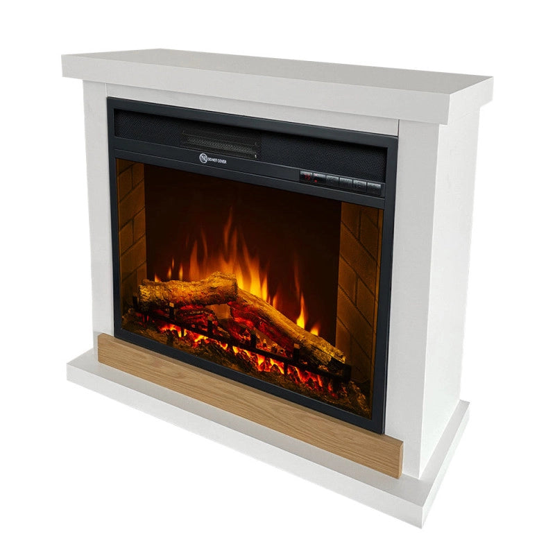 Camino elettrico caminetto da terra Stoccolma in legno bianco L75xP28xH70 cm