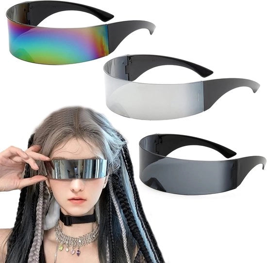 Set di Occhiali da Sole Futuristici 3x - Argento, Nero e Colorato - Occhiali da Festa e Accessori di Festa