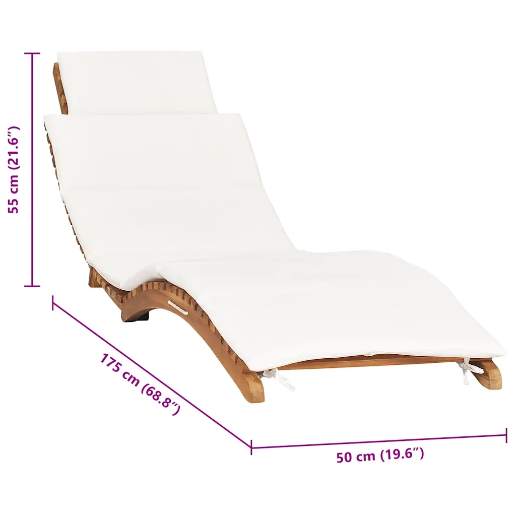 idaXL Lettino Prendisole Pieghevole con Cuscino Bianco Crema in Teak 310667