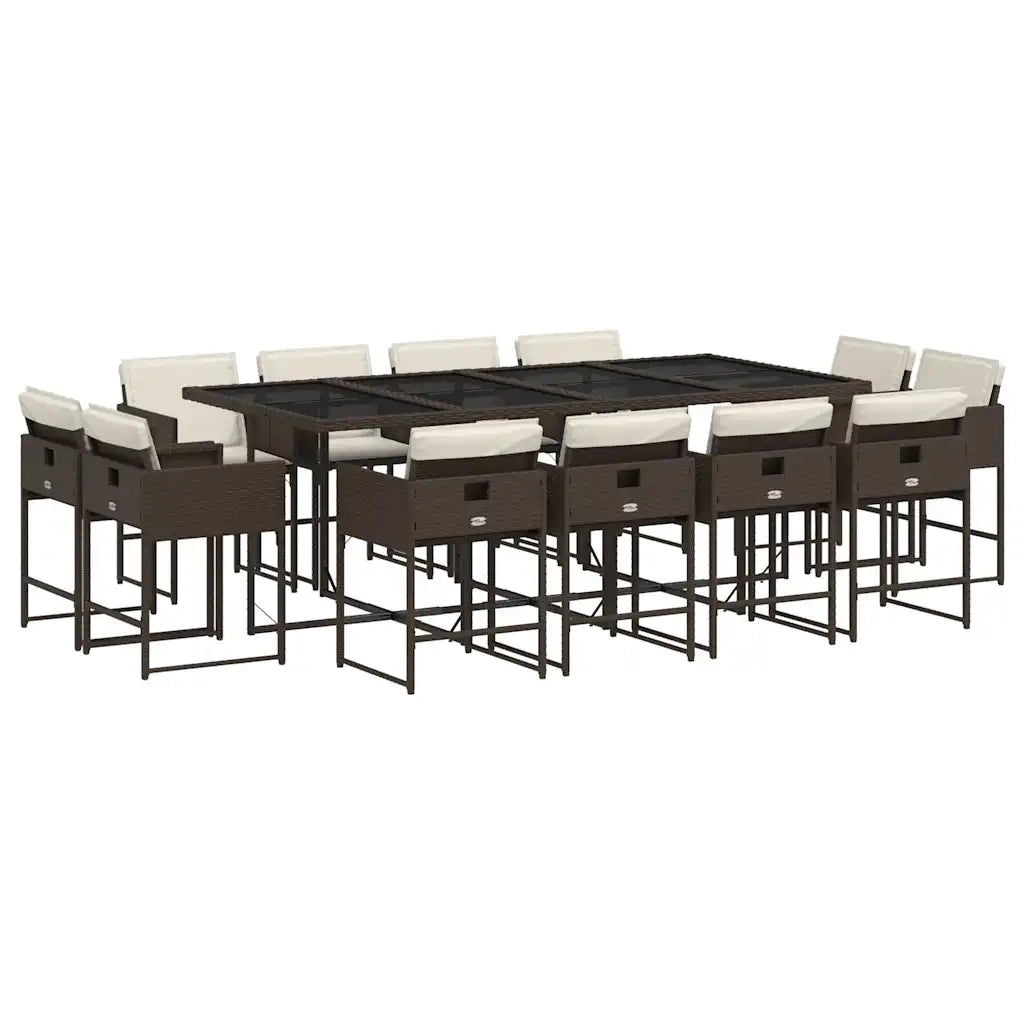 Set da Pranzo da Giardino 13pz con Cuscini Marrone Polyrattan 3278168