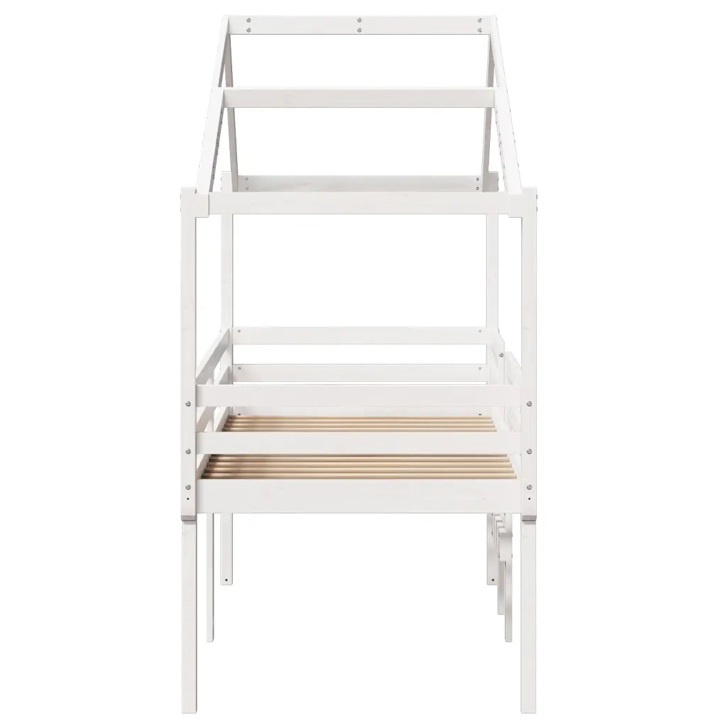 Letto a Soppalco con Tetto Bianco 80x200 cm in Legno di Pino