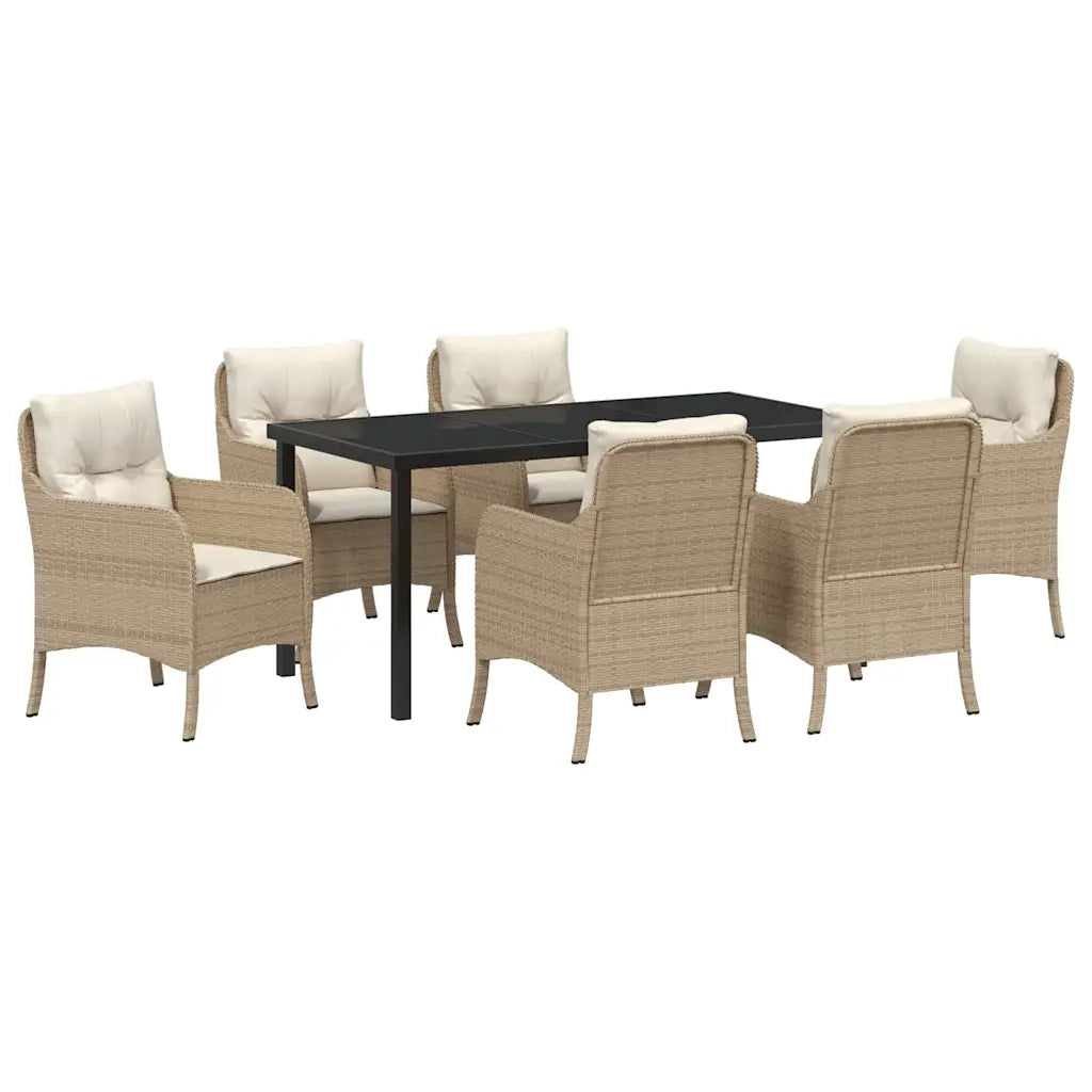 Set da Pranzo per Giardino con cuscino 7 pcs Beige polyrattan 3380173