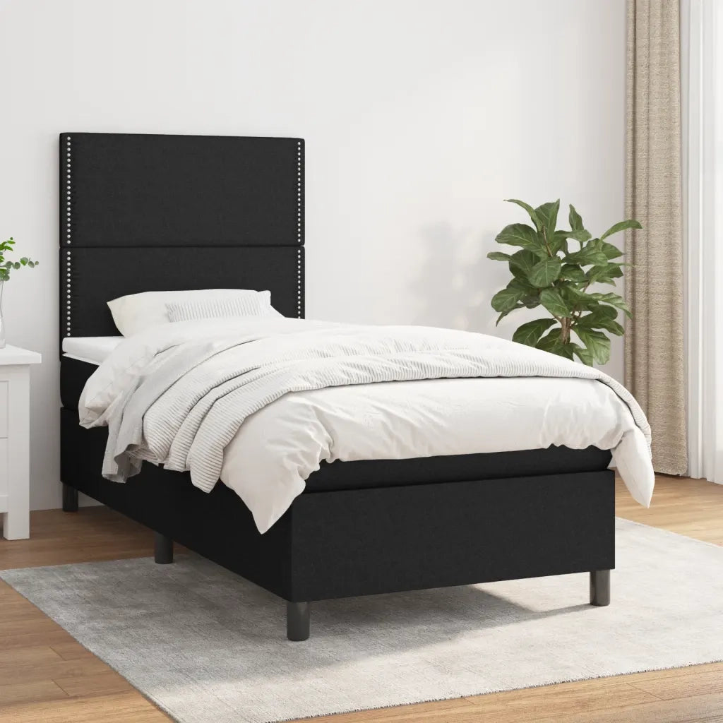 Letto singolo | Letto per adulti | Giroletto a Molle con Materasso Nero 90x200 cm in Tessuto