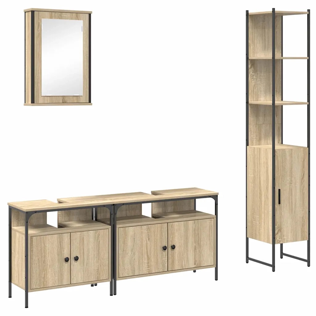 Set di mobili per il bagno con lo scaffale 4 pcs Rovere Sonoma