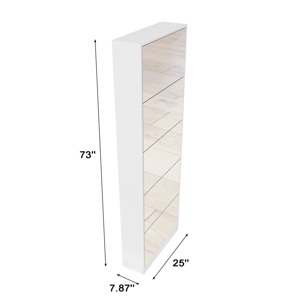 Scarpiera con 5 ante a ribalta e specchio a figura intera salvaspazio per ingresso; in MDF; bianco; 63×19.6×185 cm