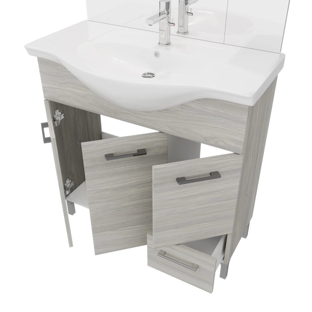 Composizione da bagno 3 ante da 105cm con lavabo e specchiera con pensile e luci a led