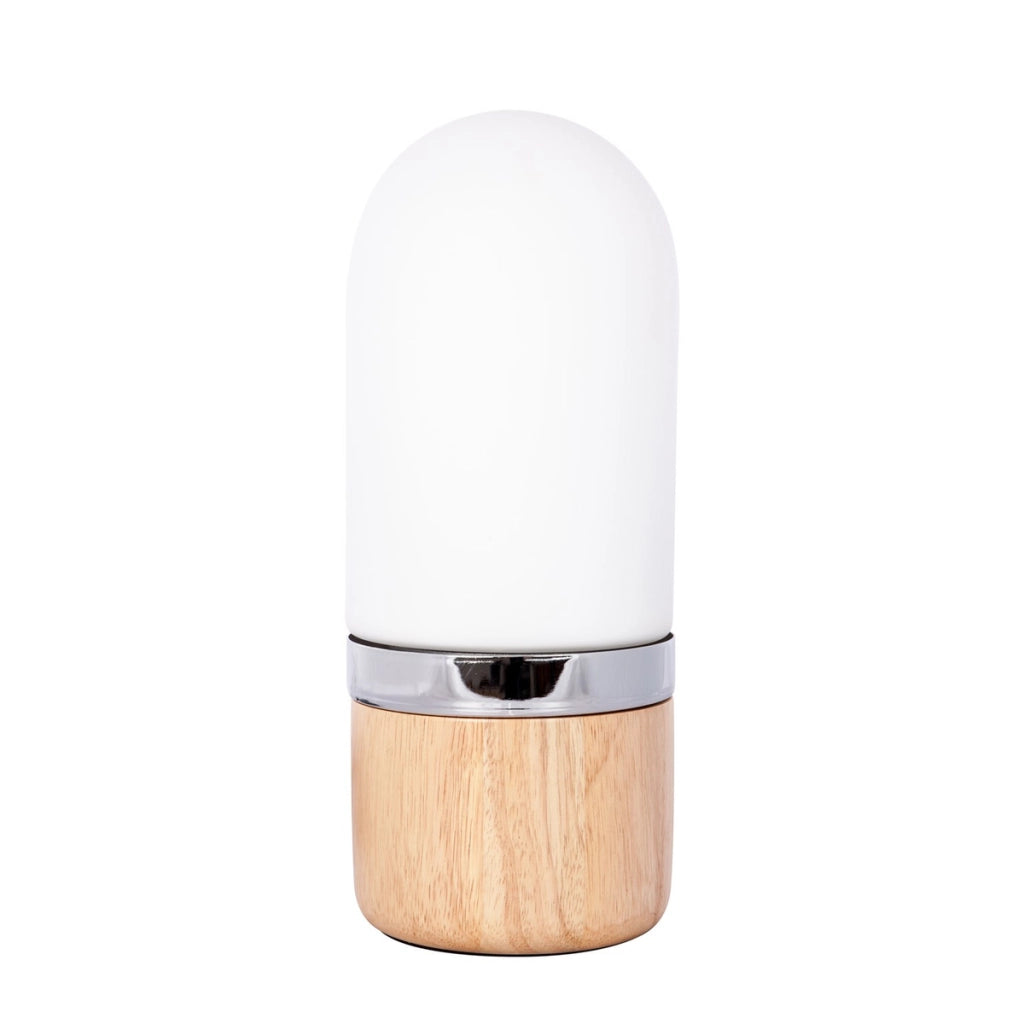 Lampada da tavolo Dia in vetro bianco e legno naturale