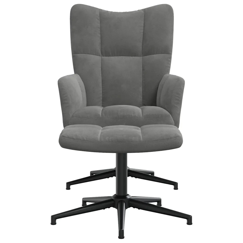 Poltrona | Sedia Relax con Poggiapiedi Grigio Scuro in Velluto