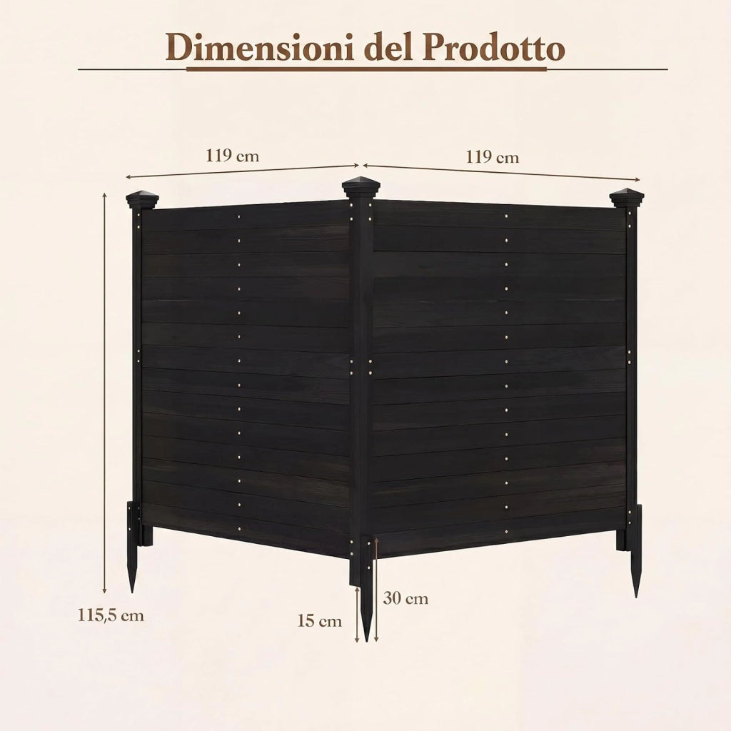 Recinzione da Giardino a 2 Pannelli, Recinto da Esterno in Legno Massello, Pannelli Frangivista a Doghe da Esterno per Copri Bidoni, Condizionatore e Attrezzature