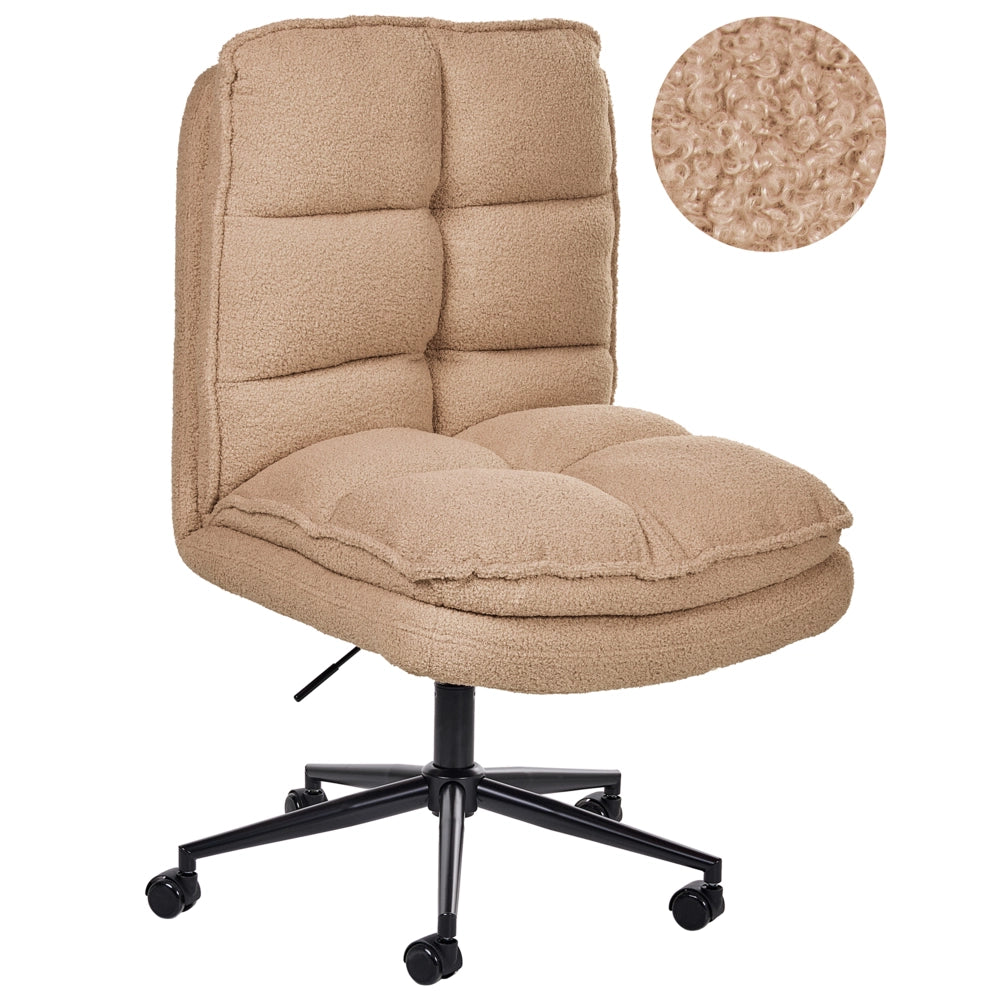 Sedia da scrivania per ufficio Rivestimento in Boucle beige sabbia Regolazione dell'altezza del sedile Imbottitura girevole reclinabile