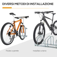 Rastrelliera Portabiciclette Parcheggio per 4 Biciclette in Acciaio, 110x33x27 cm, Argento